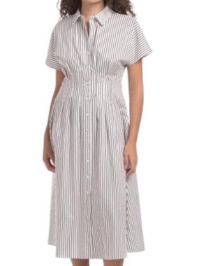 Nicole Miller New York Striped Shirt Dress - Brown & White